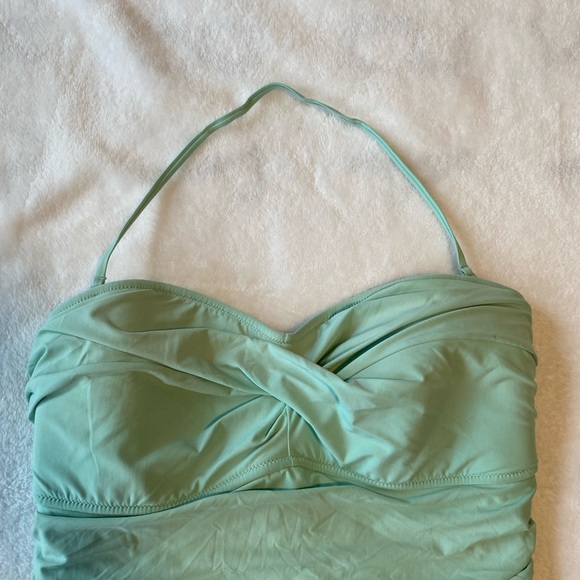 J. Crew Skirted Twist Top Ruched Bandeau Seafoam Swimsuit - Picture 3 of 15